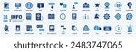Vector set of information line icons. Contains icons instruction, privacy policy, info center, manual, rule, guide, reference, help and more. 