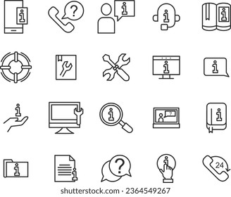 Conjunto de vectores de iconos de línea de información. Contiene instrucciones de iconos, directiva de privacidad, centro de información, manual, regla, guía, referencia, ayuda y más