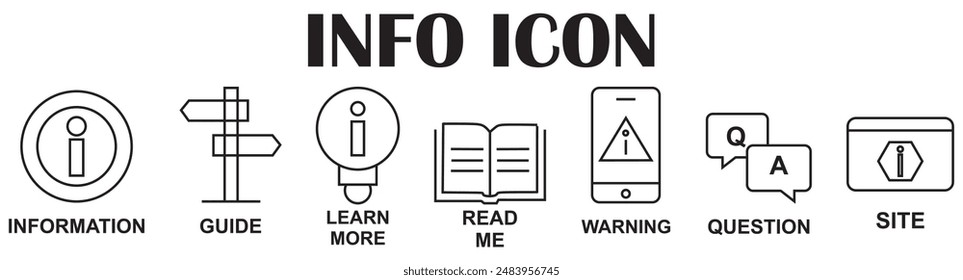 Vector set of information line icons.Contains icons instruction, privacy policy, info center, manual, rule, guide, reference, help and more.