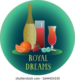 A vector set of ingredients for the Royal Dreams cocktail