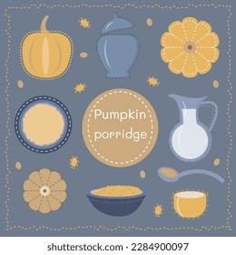 vector set ingridients for pumpkin porridge