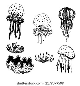 Vector set of inhabitants of the seabed.