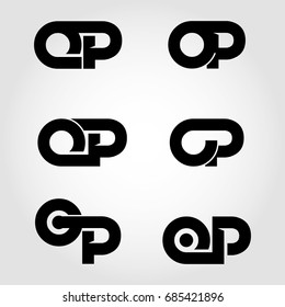 Vector set of initial letter OP, P, O, logo black