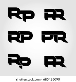 Vector set of initial letter RP, PR, R, P, logo black