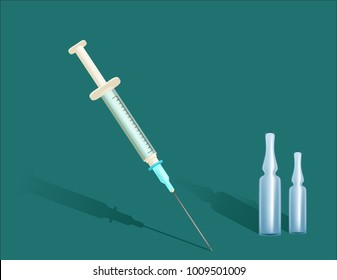 Vector set of injector and ampoules for medical and cosmetological illustrations