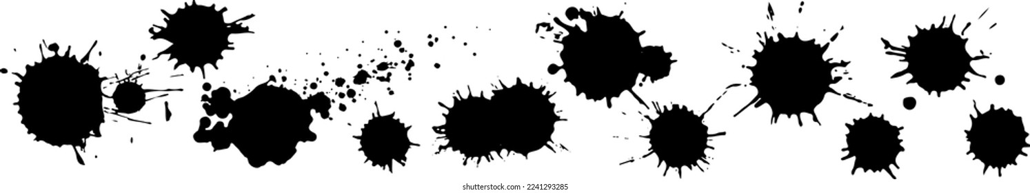 Vector set ink black blobs and stains. Paint drops of ink. Ink splashes. Paint splatter. Black spots. Stencil molten drops