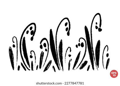 Vector set of ink drawing wild flowers, monochrome artistic botanical illustration, isolated floral elements, hand drawn illustration.