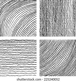 Vector set of ink hand drawn textures. Lines with different density and incline. Hatching drawn with pen. Abstract background. Vector design elements.