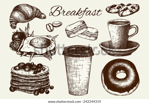 Vector Set Ink Hand Drawn Breakfast Stock Vector (Royalty Free ...