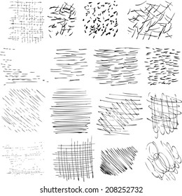 vector set of ink lines,  collection of hand drawn textures,  scribbles of pen, hatching, scratch