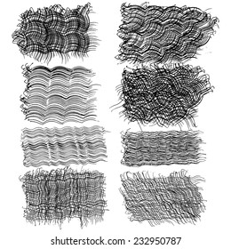 vector set of ink lines, set of hand drawn textures, scribbles of pen, hatching, scratch