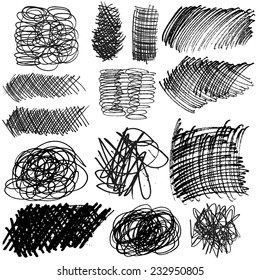 Vector Set Of Ink Lines, Set Of Hand Drawn Textures, Scribbles Of Pen, Hatching, Scratch