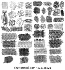 vector set of ink lines, set of hand drawn textures, scribbles of pen, hatching, scratch