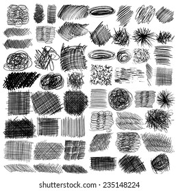 vector set of ink lines, set of hand drawn textures, scribbles of pen, hatching, scratch