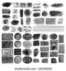 vector set of ink lines, set of hand drawn textures, scribbles of pen, hatching, scratch