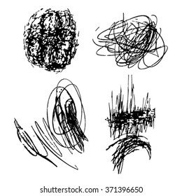 Vector Set Of Ink Lines, Set Of Hand Drawn Textures, Scribbles Of Pen, Hatching, Scratch