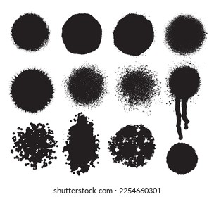Vector set of ink splashes. Black ink splatter mud stain splatter spray splatter with drops blots isolated vector grunge silhouette set