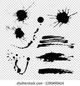 Vector set of ink splashes ink blots splatter stain blob isolated temmplate