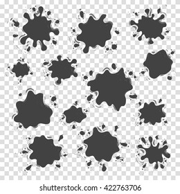 Vector set of ink splashes and blots. Splatter collection. Transparent background
