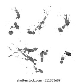 Vector set of ink splashes, ink blots. Splatter collection.