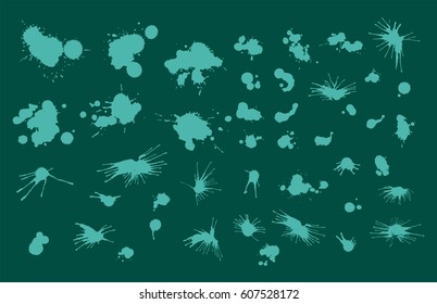 Vector set of ink splashes blots splatter collection grunge design element and art messy backdrop color dirty liquid shape spatter graphic silhouette illustration
