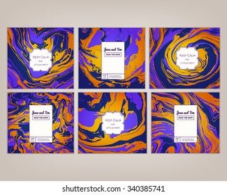 Vector set Ink texture watercolor hand drawn marbling illustration, abstract background, party invitations. Template for sail, wedding (save date), Christmas, envelope, valentine, card design