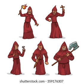 Vector set of inquisitors in red robes with hoods.