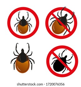 Conjunto vectorial de garrapatas de parásitos de insectos. Señales de advertencia de la marca de Encefalitis
