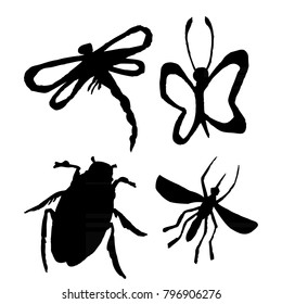 Vector set of insects. Black and white isolated on white background