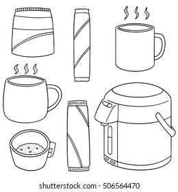 vector set of instant coffee and kettle