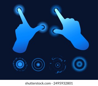 Vector set for interface design demonstrating hand gestures for touch screens with double tap. Includes touch icons on a dark isolated background. background.