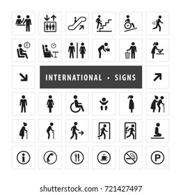 Vector set of international direction signs, International communication icon set.