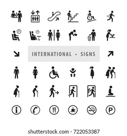 Vector set of international direction signs, people symbols, International communication icon set.