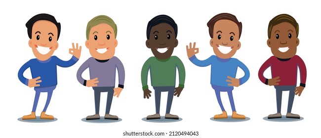 Vector set of international european\american boys\men. Oficce men, students, friends, smiling happy people. Flat people illustration. Cartoon avatar. Different nations 