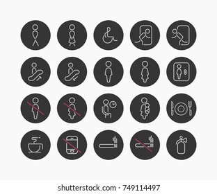 Vector set of international service signs in a black circle