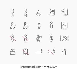 Vector set of international service signs.Thin line outline
