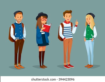 vector set of international students with books