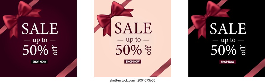 Vector set. Internet technology. Shopping cart. Social media marketing. Online shop. Creative design. Sale banner. Stock Illustration. Discount  up to 50 % off. Red background.