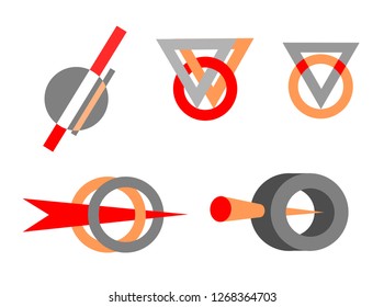 Vector. A set of intertwining symbols in the form of circles, lines and triangles.