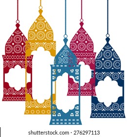 Vector set of Intricate colorful arabic lanterns. Vector illustration.