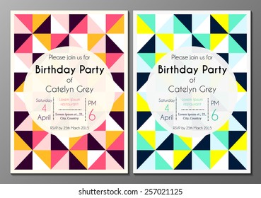 vector set of invitation card or flyer design template with geometric triangular background 