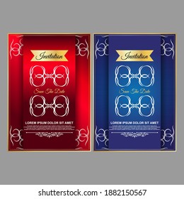 Vector set of invitation card with gold colored flowers. Luxurious design