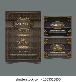 
Vector set of invitation card with gold colored flowers. Luxurious design