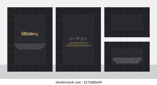 Vector set of invitation card with gold colored flowers. Luxurious design