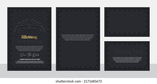 Juego de vectores de la tarjeta de invitación con flores de color oro. Diseño lujoso