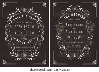 Vector set of invitation cards with elements Wedding collection.