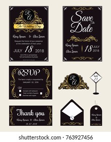 Vector set of invitation cards with  elements Wedding collection
