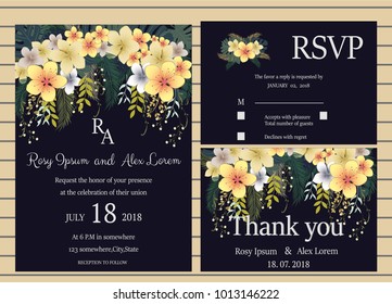 Vector set of invitation cards with flowers elements Wedding collection