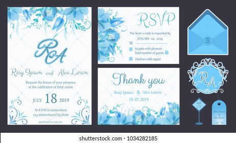 Vector set of invitation cards with flowers elements Wedding collection