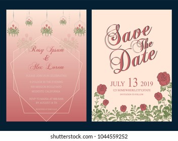 Vector set of invitation cards with flowers elements Wedding collection